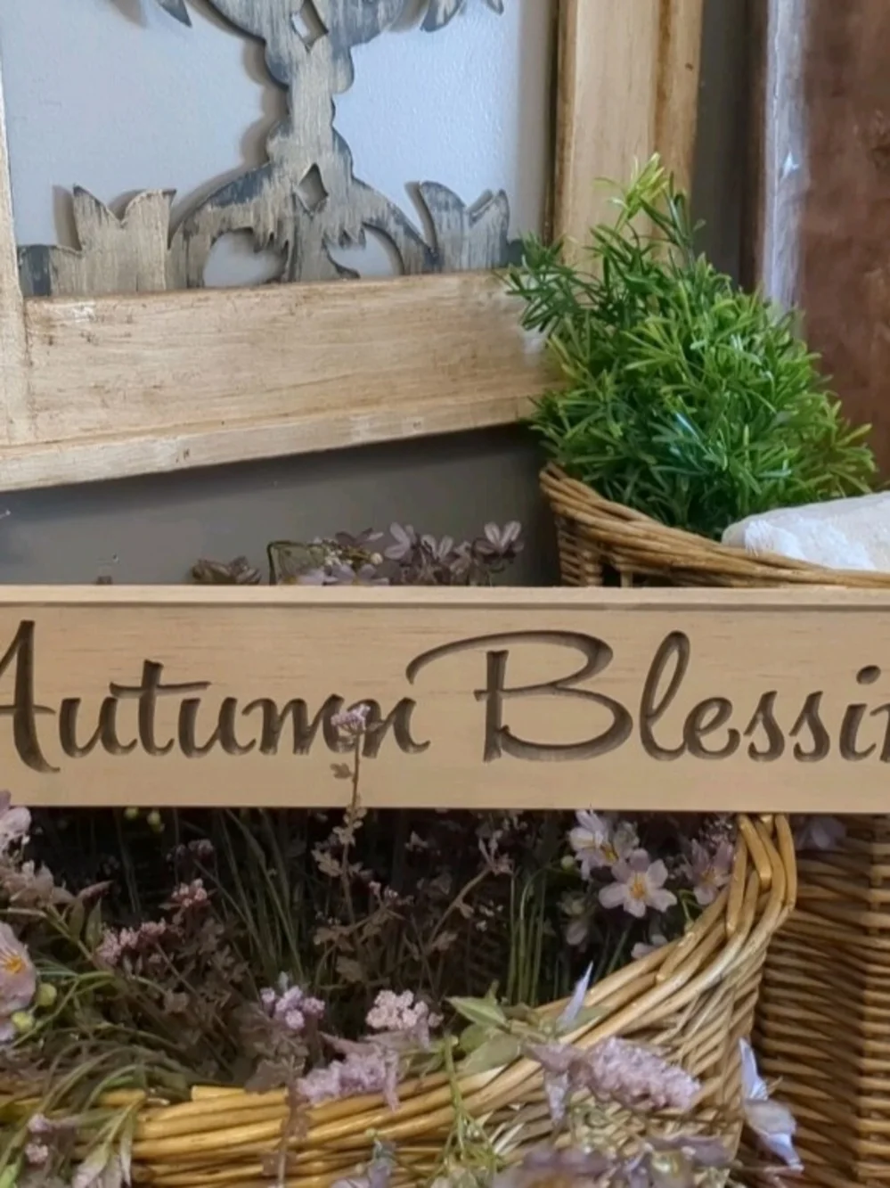Autumn Blessings Wood Wall Sign in Natural Wood